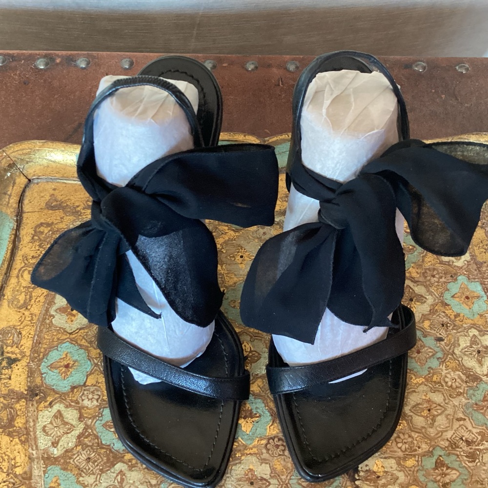 Casadei Chiffon Ribbon Ankle Wrap Around Leather Sandals 4.5” heel